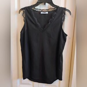 Elegant Black Lace Trim Tank Top